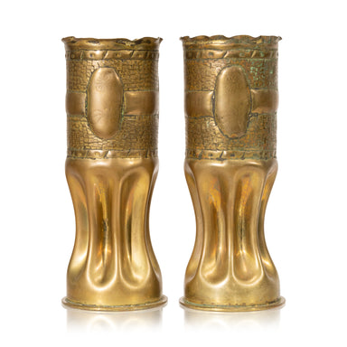 Matched Pair Trench Art Vases, Furnishings, Decor, Trench Art