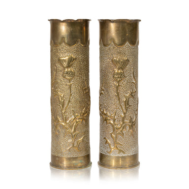 Matched Pair Trench Art Vases, Furnishings, Decor, Trench Art
