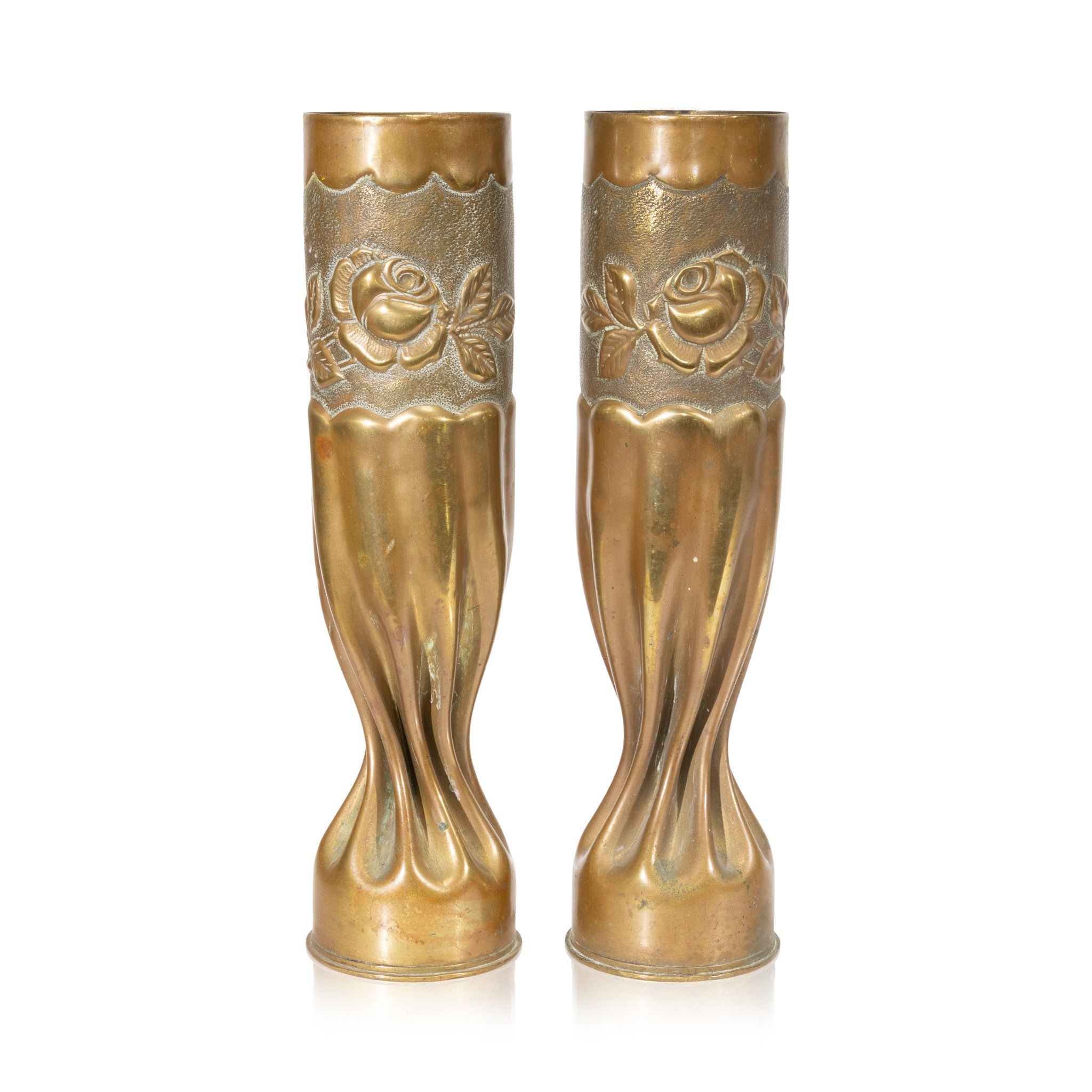 Matched Pair Trench Art Vases, Furnishings, Decor, Trench Art