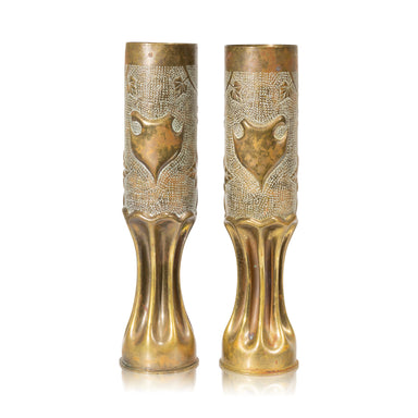Matched Pair Trench Art Vases, Furnishings, Decor, Trench Art