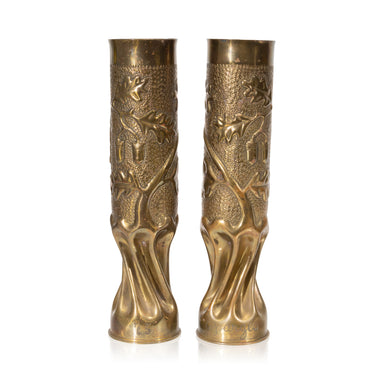 Matched Pair Trench Art Vases, Furnishings, Decor, Trench Art