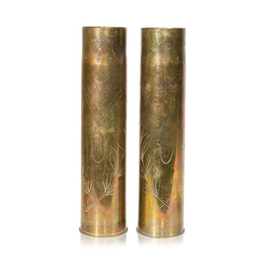 Matched Pair Trench Art Vases, Furnishings, Decor, Trench Art