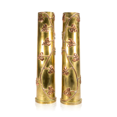 Pair Tall Trench Art Vases, Furnishings, Decor, Trench Art