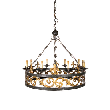 Black and Gilt Metal Chandelier, Furnishings, Lighting, Ceiling Light