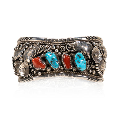 Navajo Turquoise and Coral Bracelet, Jewelry, Bracelet, Native