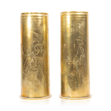 Pair Trench Art Vases, Furnishings, Decor, Trench Art