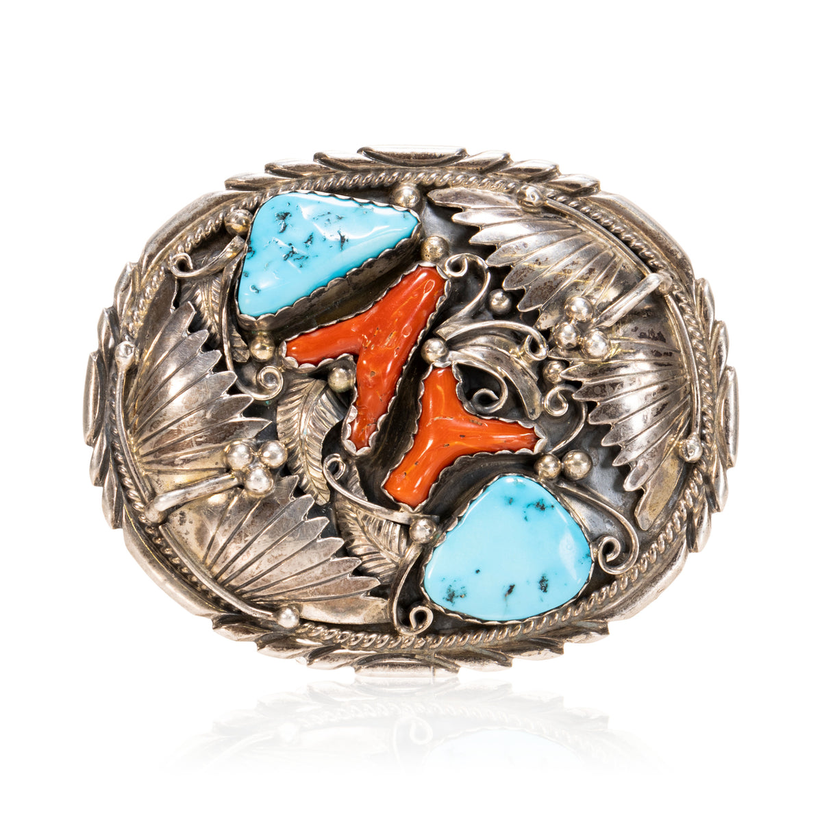 Navajo Coral and Turquoise Buckle — Cisco's Gallery