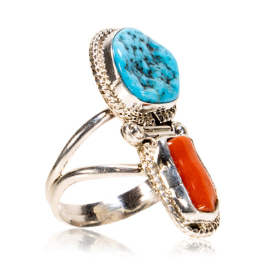 Navajo Turquoise and Coral Ring, Jewelry, Ring, Native