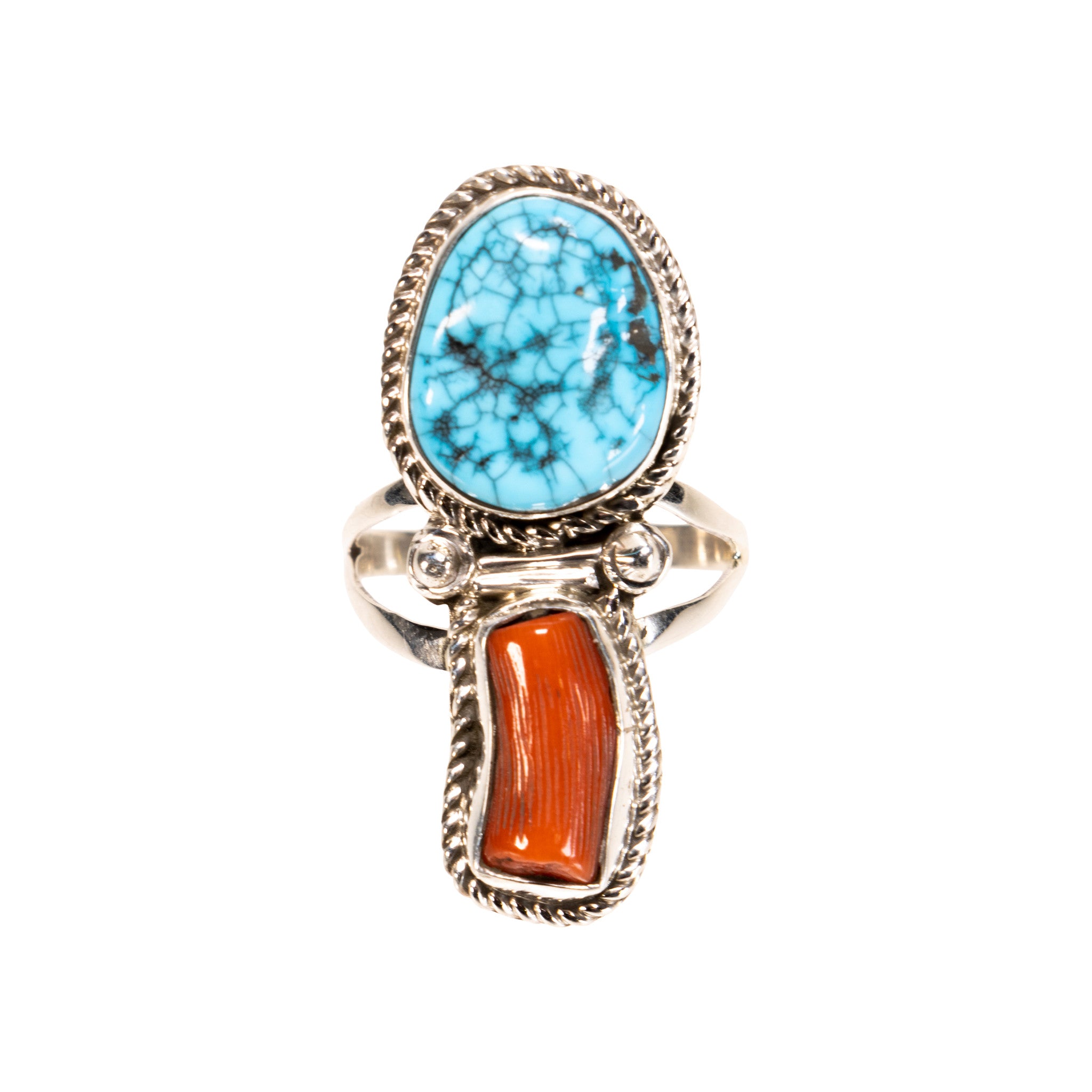 Navajo Coral and Turquoise Ring
