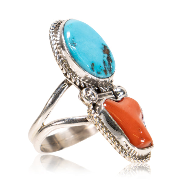 Navajo Coral and Turquoise Ring, Jewelry, Ring, Native
