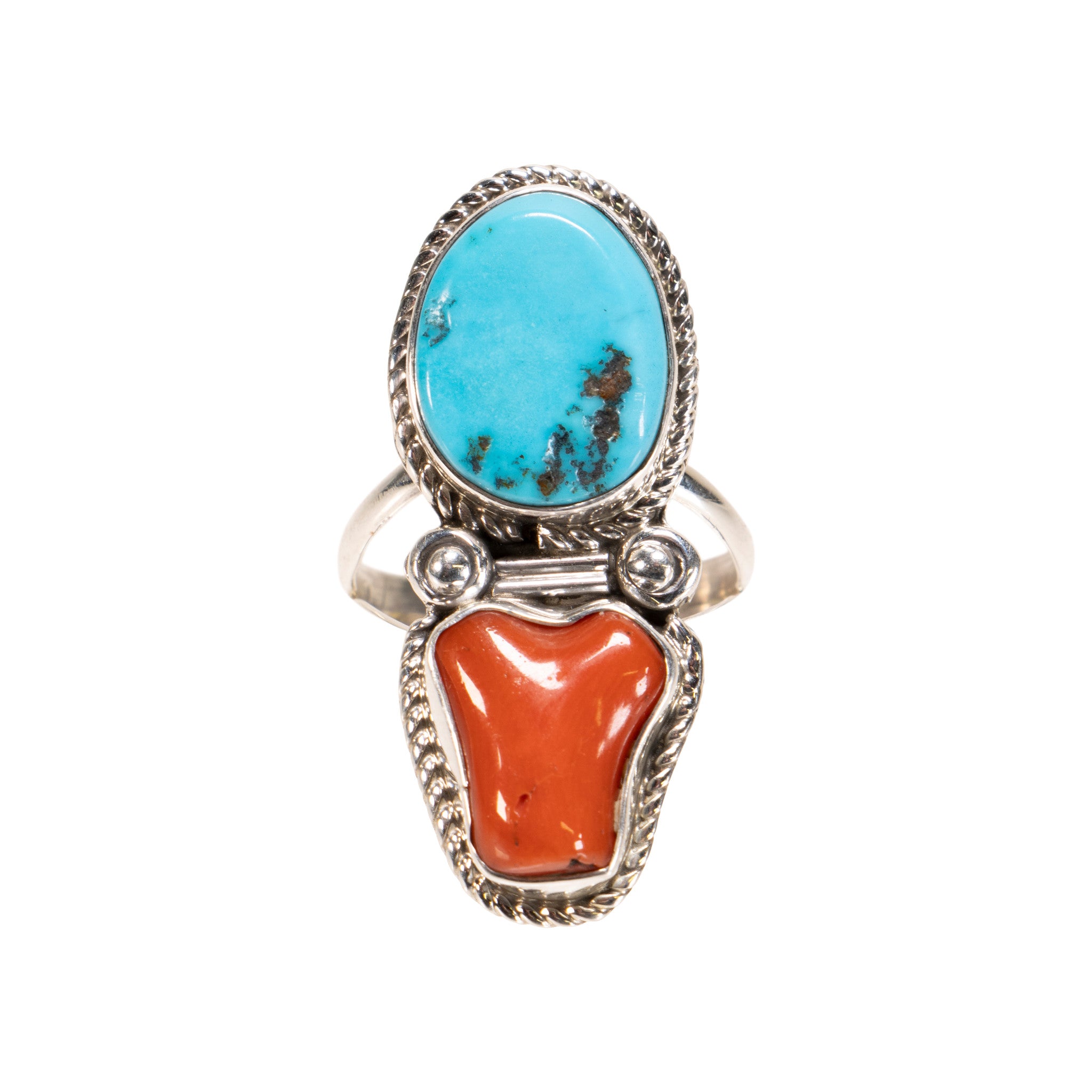 Navajo Coral and Turquoise Ring