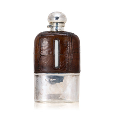 Victorian Leather, Sterling and Crystal Flask, Furnishings, Barware, Flask