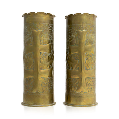 Pair WWI Trench Art Vases, Furnishings, Decor, Trench Art