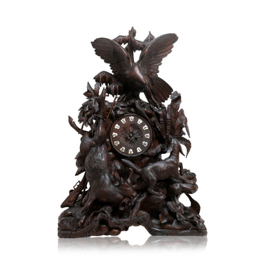 Black Forest Carved Mantle Clock, Furnishings, Black Forest, Clock
