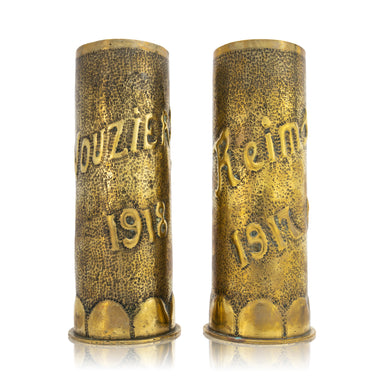 Pair Trench Art Vases, Furnishings, Decor, Trench Art