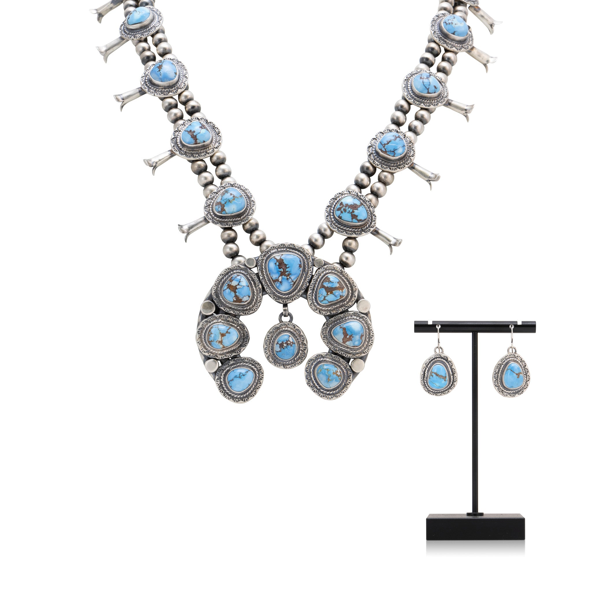 Golden Hill Turquoise Squash Blossom Set, Jewelry, Squash Blossom, Native