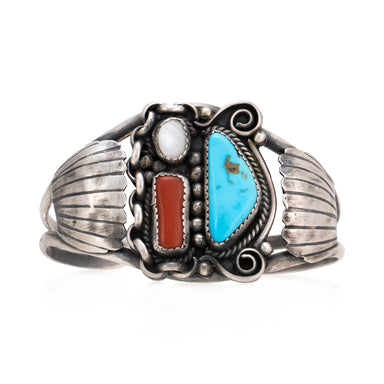 Navajo Turquoise and Coral Bracelet, Jewelry, Bracelet, Native