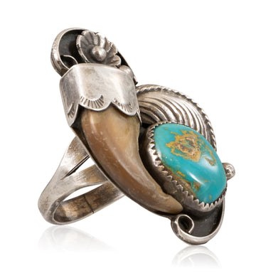 Turquoise and Bear Claw Ring, Jewelry, Ring, Native