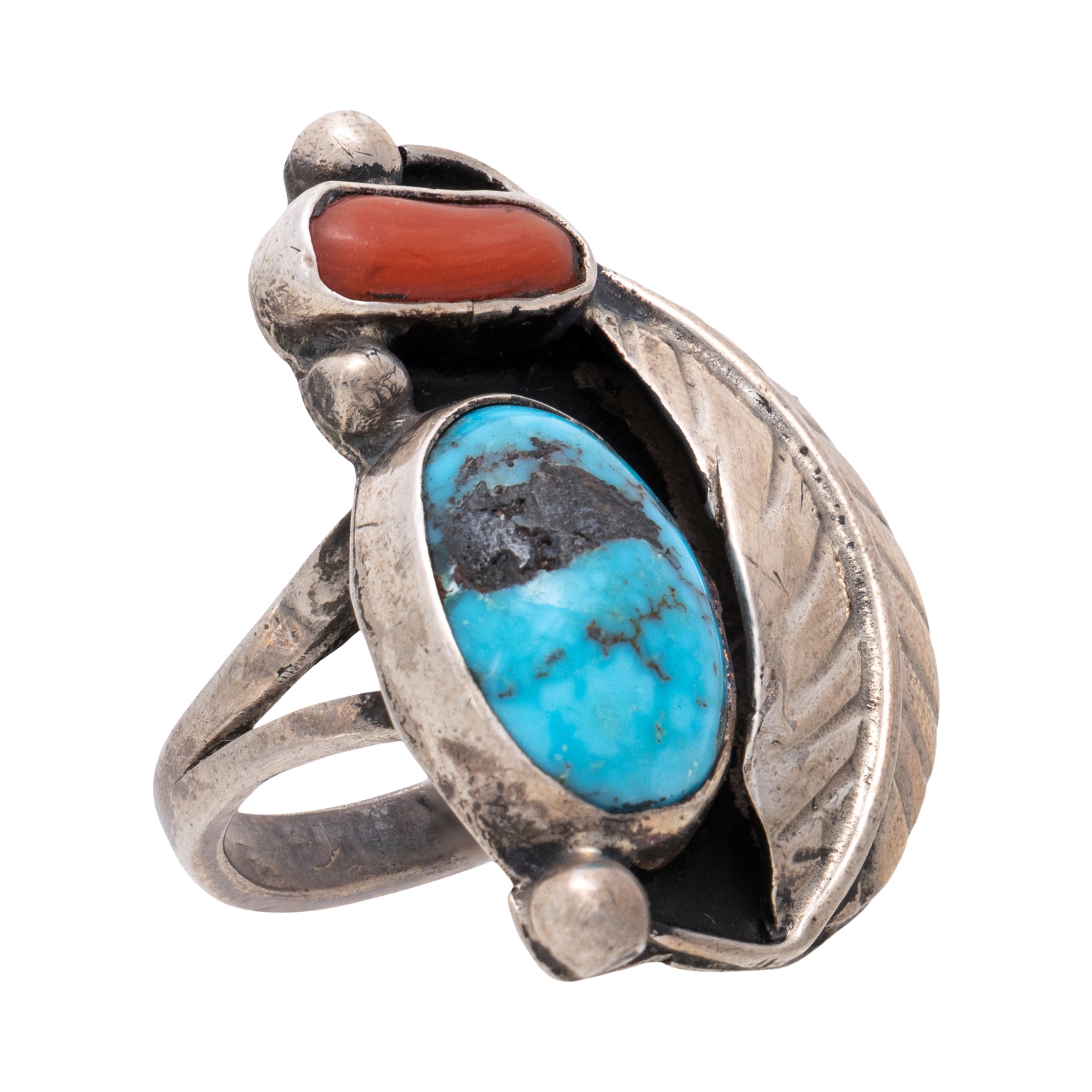 Turquoise and Coral Ring, Jewelry, Ring, Native
