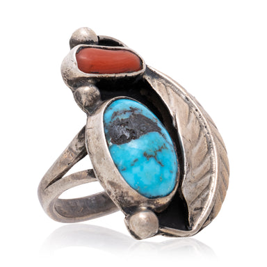 Turquoise and Coral Ring, Jewelry, Ring, Native