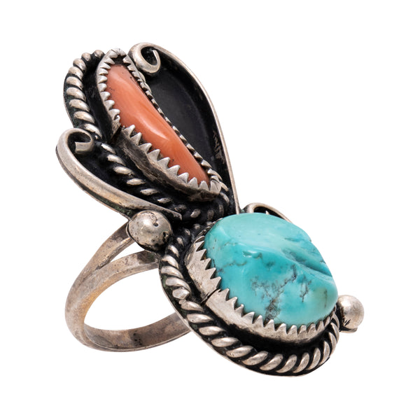 Turquoise and Coral Ring, Jewelry, Ring, Native