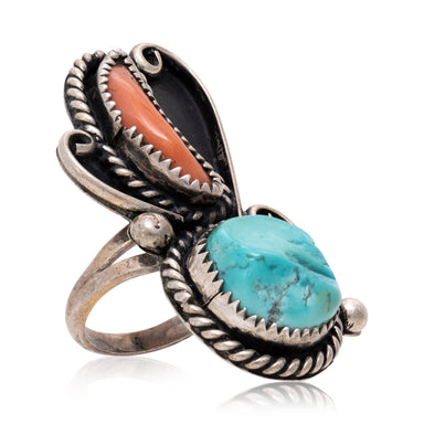 Turquoise and Coral Ring, Jewelry, Ring, Native