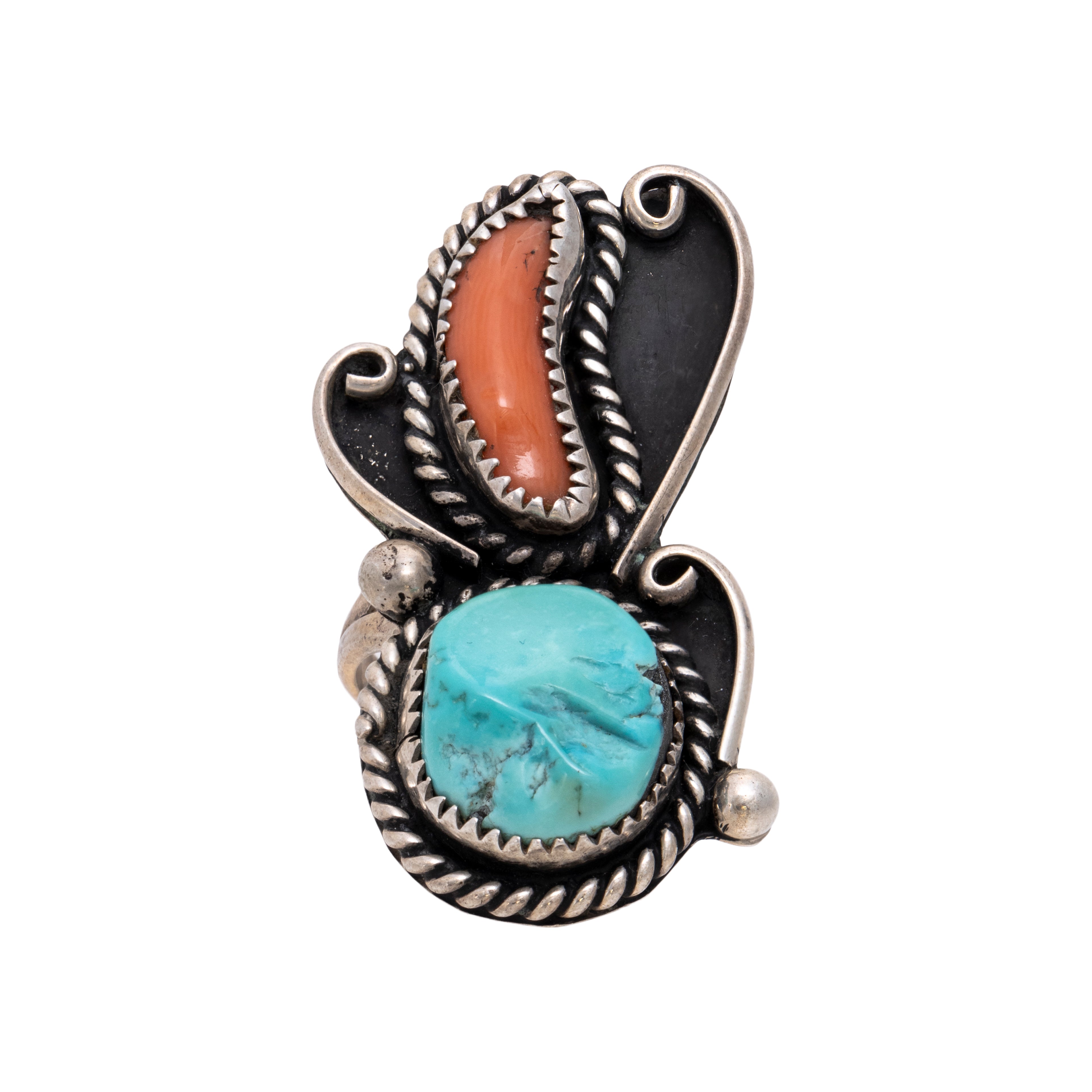 Turquoise and Coral Ring