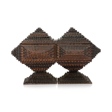 Tramp Art Double Pedestal Box, Furnishings, Decor, Tramp Art