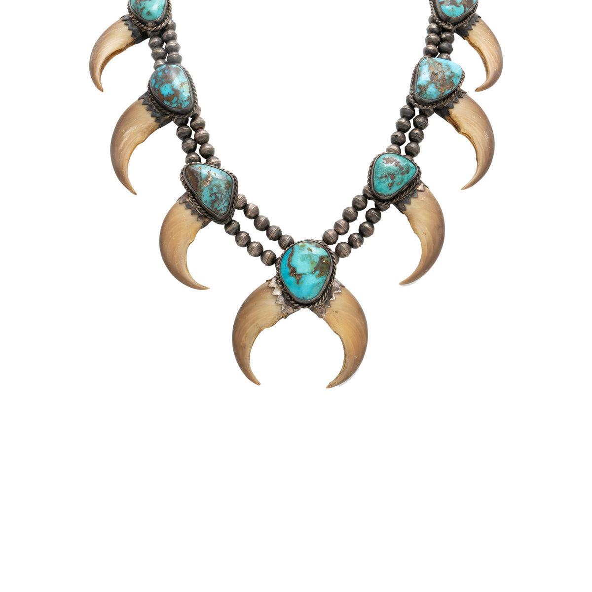 Sterling and turquoise bear claw Necklace and earring shops set