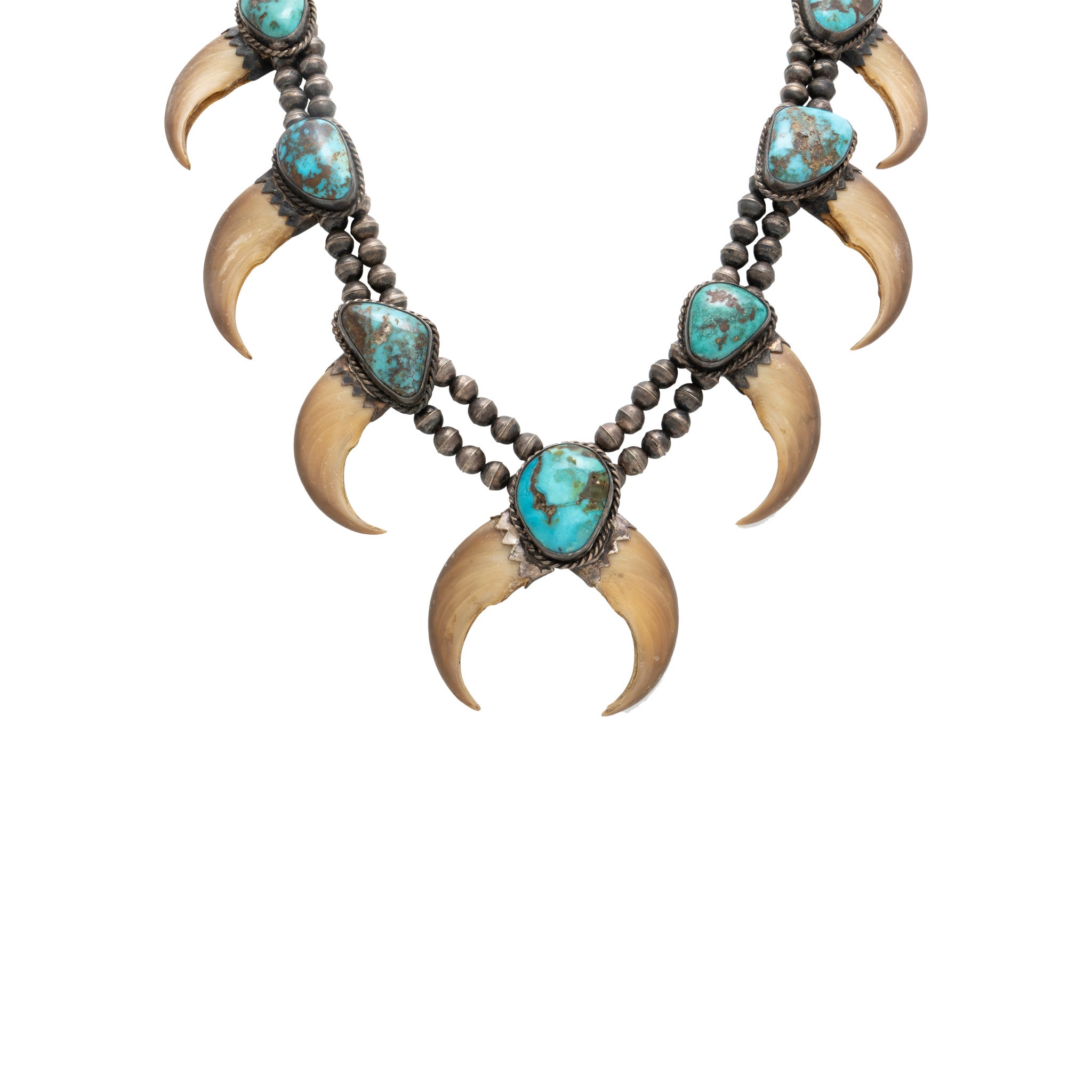 Navajo Turquoise and Bear Claw Squash Blossom, Jewelry, Necklace, Native