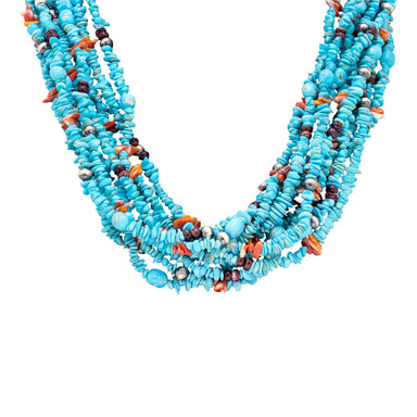 10 Strand Turquoise Beaded Necklace, Jewelry, Necklace, Native