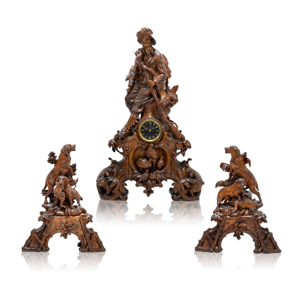 Magnificent Black Forest Mantle Clock Set, Furnishings, Black Forest, Clock