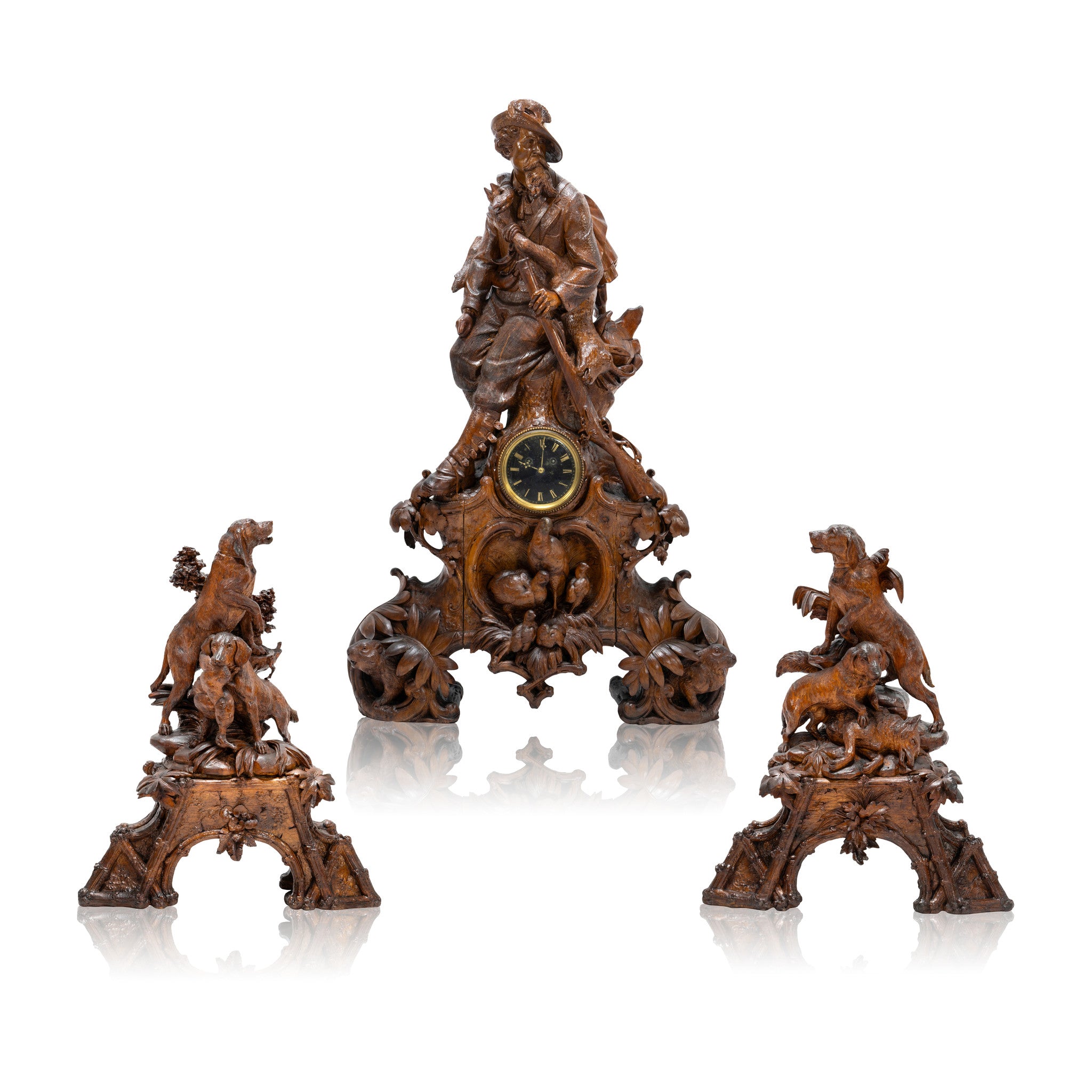 Magnificent Black Forest Mantle Clock Set, Furnishings, Black Forest, Clock