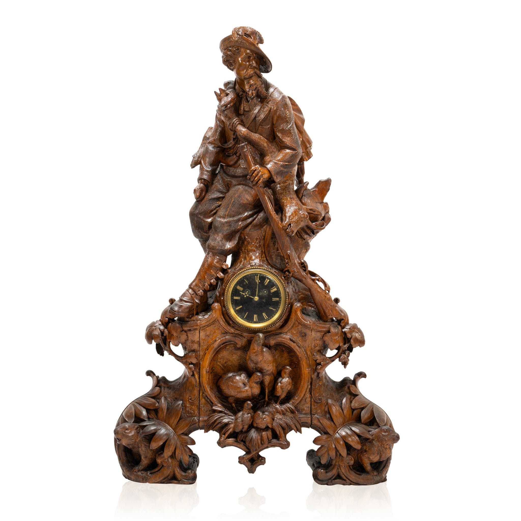 Magnificent Black Forest Mantle Clock Set