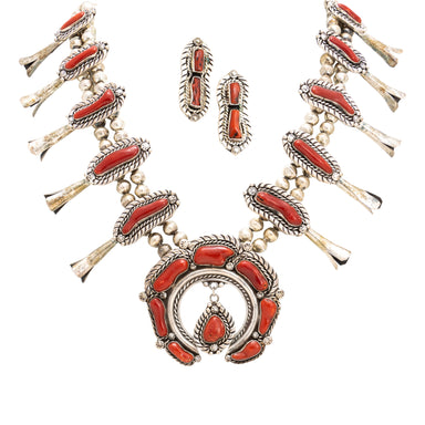 Navajo Coral Squash Blossom, Jewelry, Necklace, Native