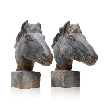 Pair Cast Iron Horse Heads, Furnishings, Decor, Folk Item