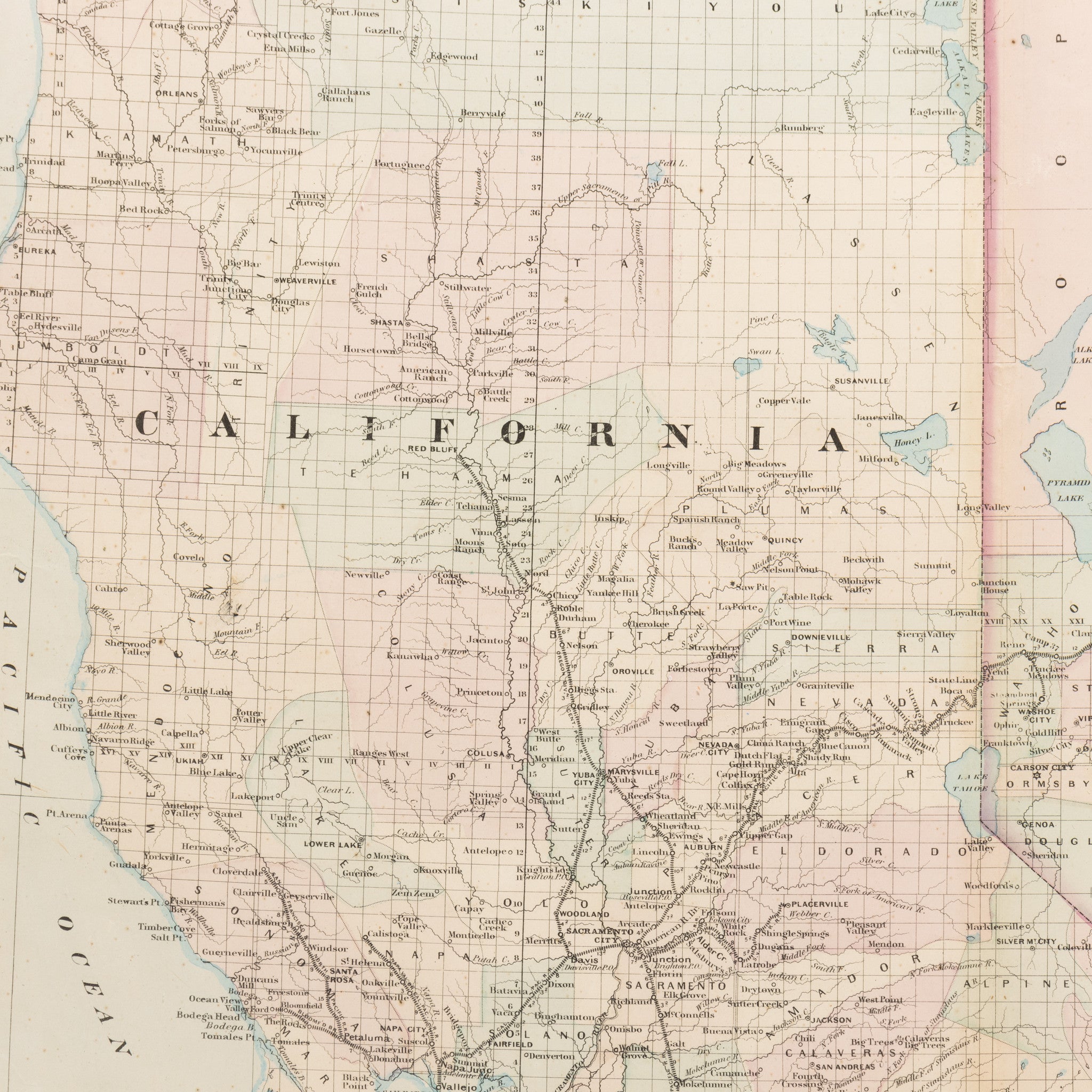 California and Nevada Map 1872