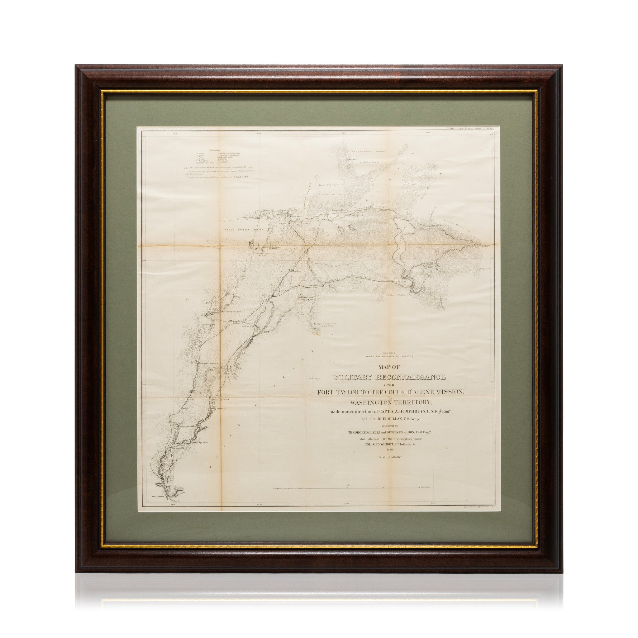 Map of Military Reconnaissance Fort Taylor to Coeur d'Alene Mission, Washington Territory, Furnishings, Decor, Map