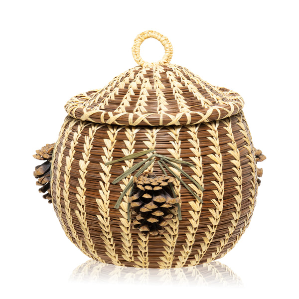 Coushatta Pine Needle Basket, Native, Basketry, Vertical