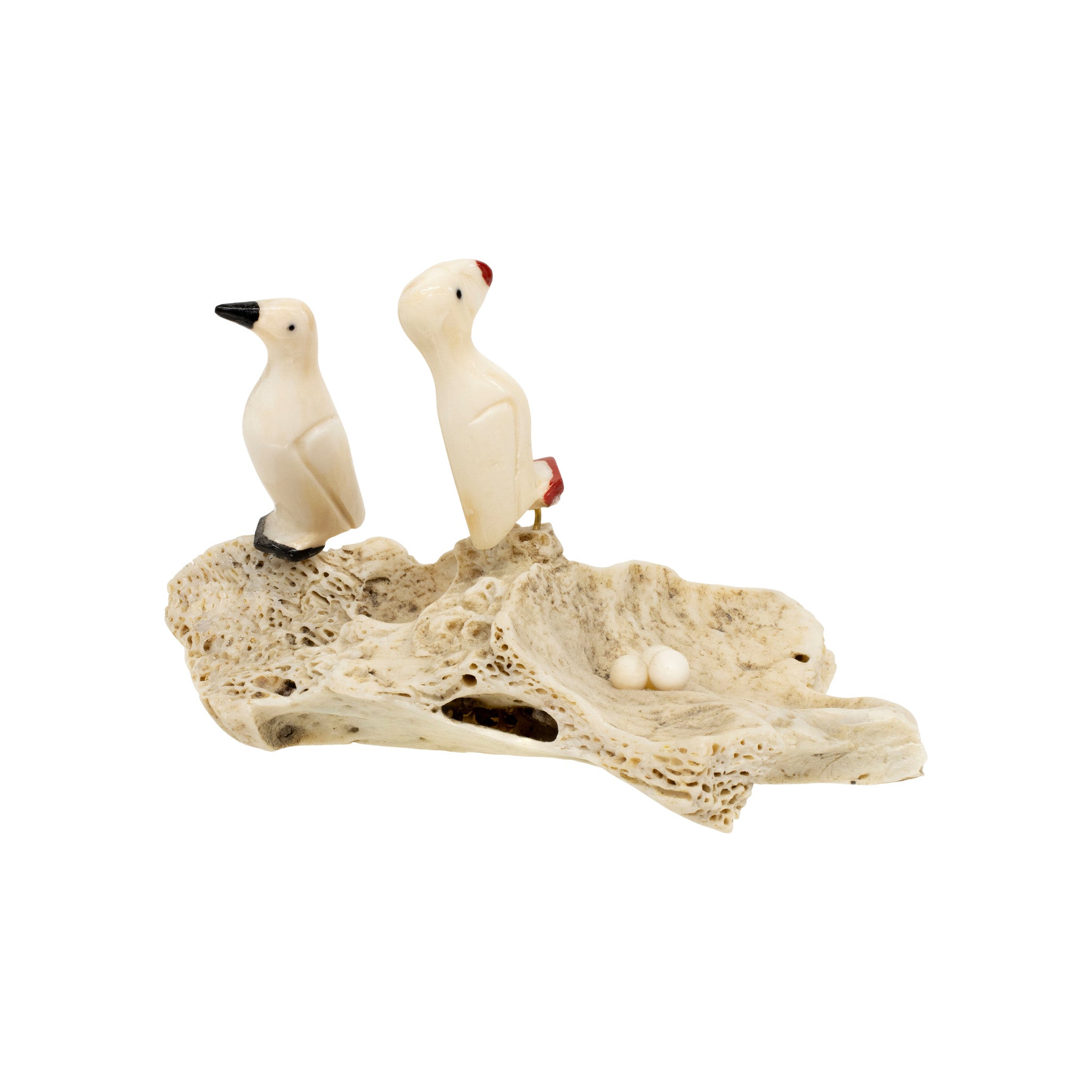 Inuit Walrus Ivory Puffins on Rock