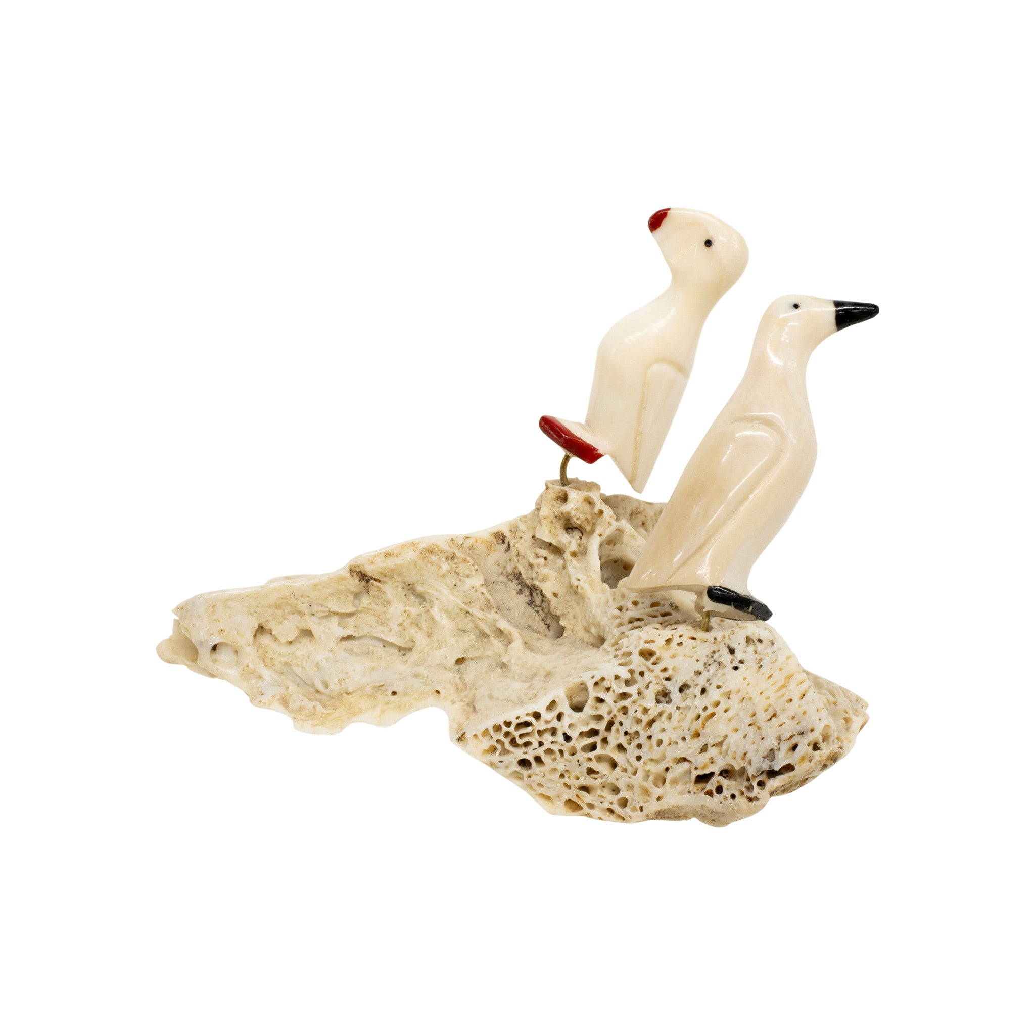 Inuit Walrus Ivory Puffins on Rock