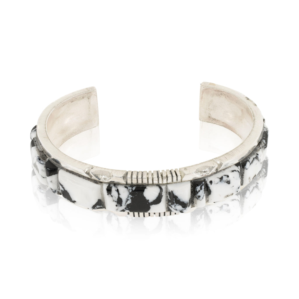 Exceptional Navajo Native American White Buffalo Sterling Silver Bracelet
