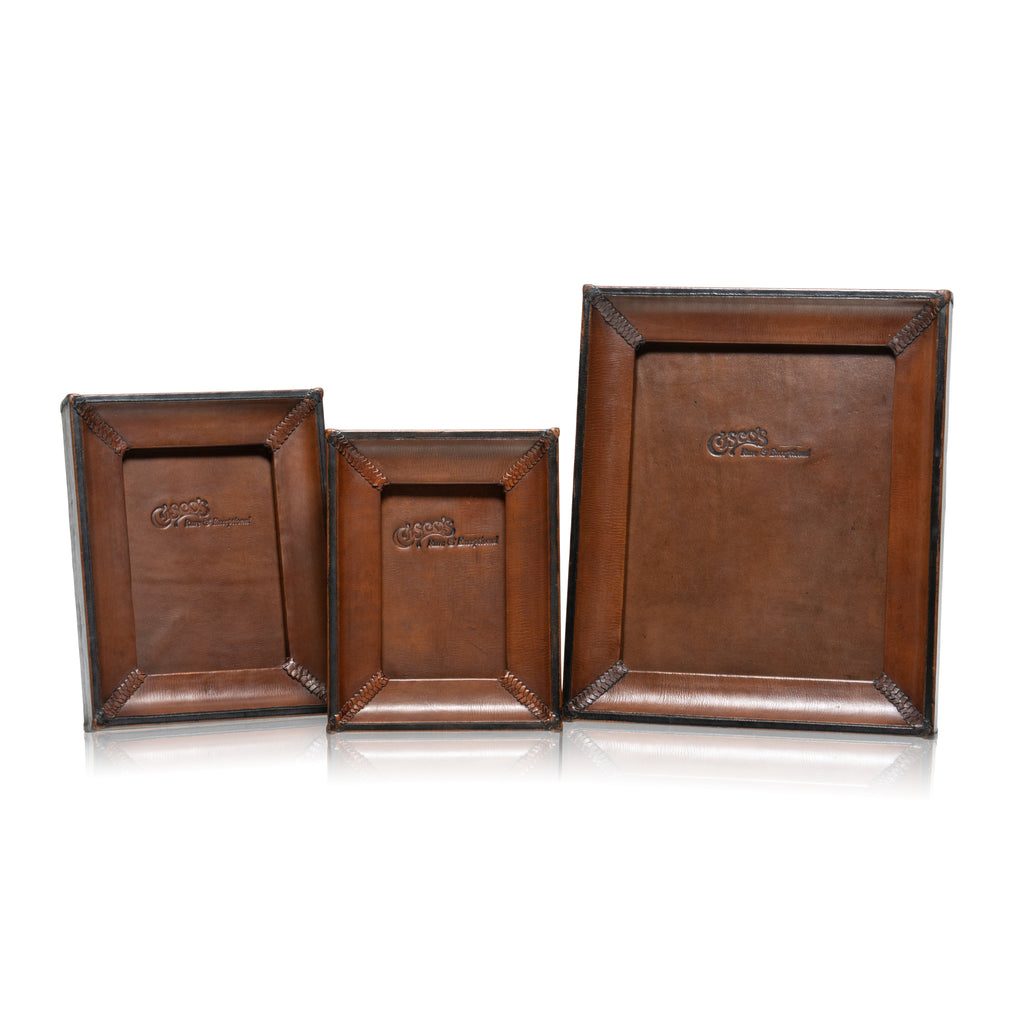 ジグ様　未使用　箱入り　Art Leather　超豪華　革製　写真アルバム Medium Brown and Black Leather Tabletop Picture Frame - The