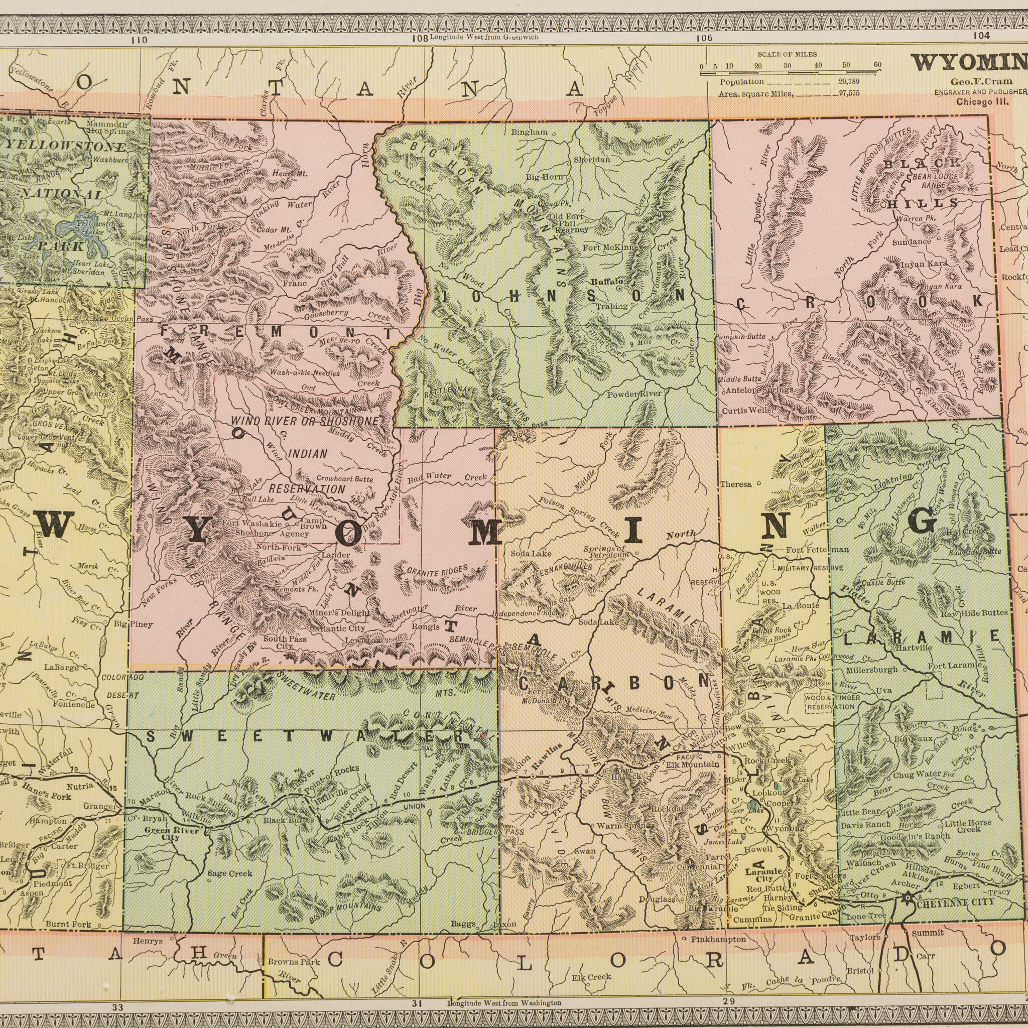 Wyoming Map by George F. Cram