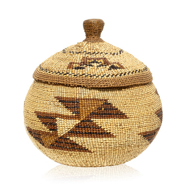 Hupa/Yurok Lidded Basket, Native, Basketry, Vertical