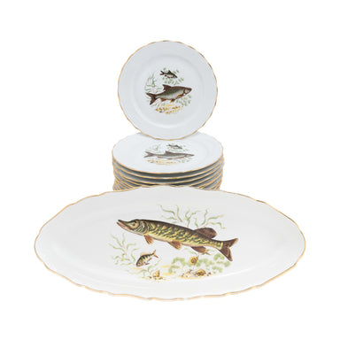 French Porcelain Fish Service, Furnishings, Dining, Serveware
