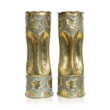 Pair Trench Art Vases, Furnishings, Decor, Trench Art