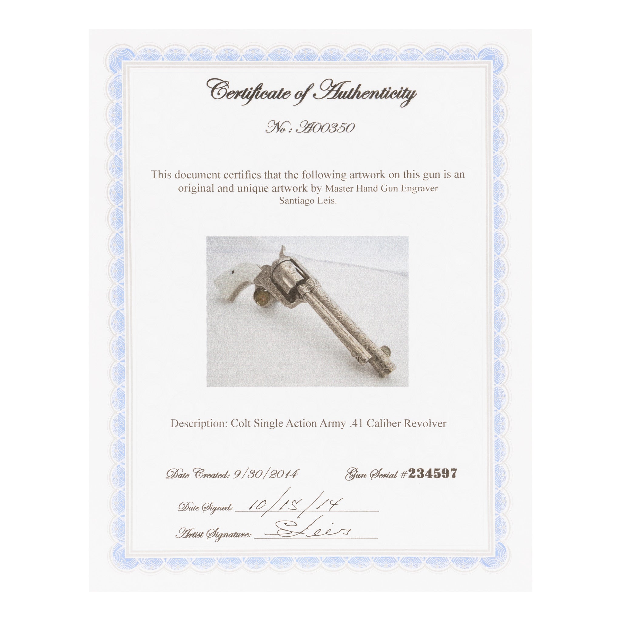 Engraved Colt Single Action Army Revolver