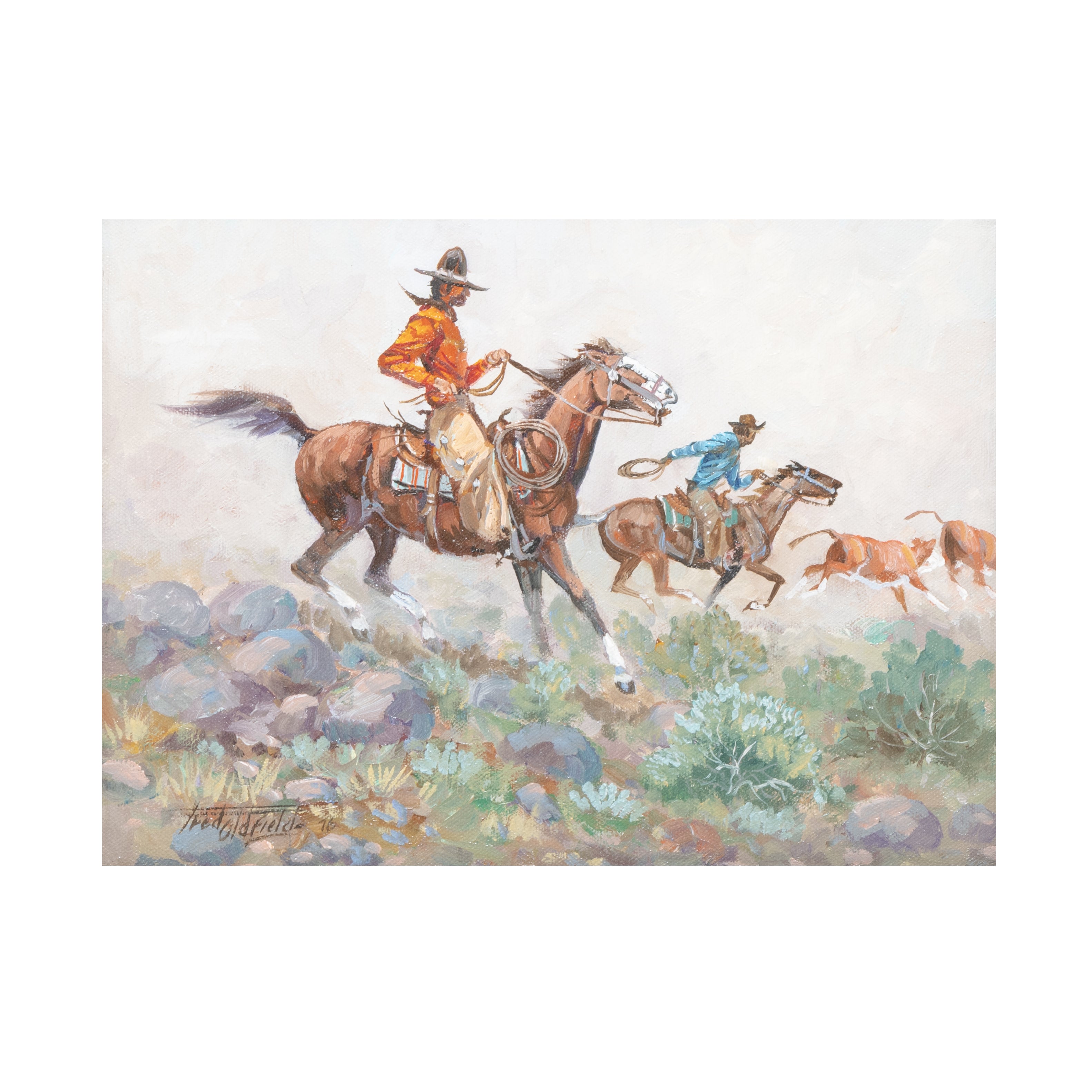 Cattle Roundup by Fred Oldfield, Fine Art, Painting, Western