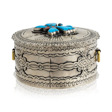 Lakota Turquoise and Coral Box, Jewelry, Display Piece, Native